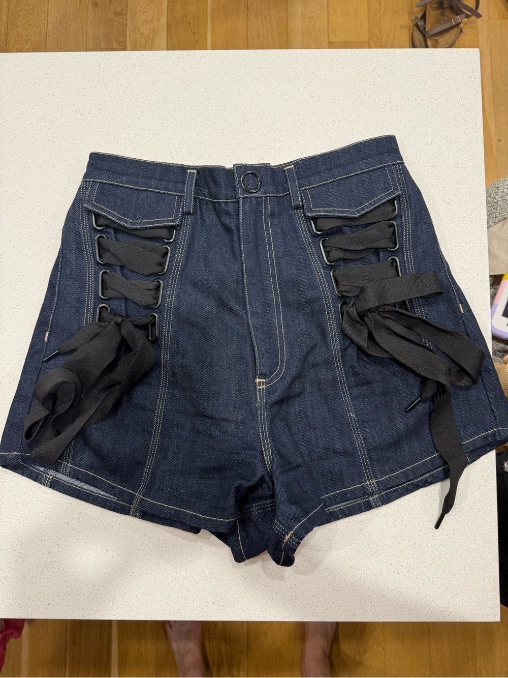 Acler High-Waist Dark Denim Lace-Up Women’s Shorts
